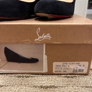 Louboutin black suede wedge heels